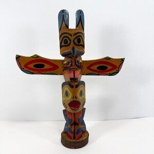 Vintage Hand Carved Wood Totem Pole Souvenir Jackson Wy Southwest Cabin Decor
